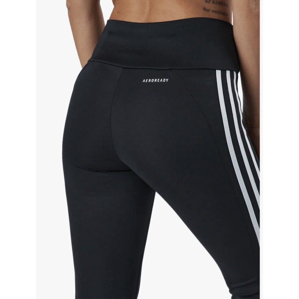 Adidas 7/8 Tights Aeroready High Rise Black White 3-Stripes Women's Size Small